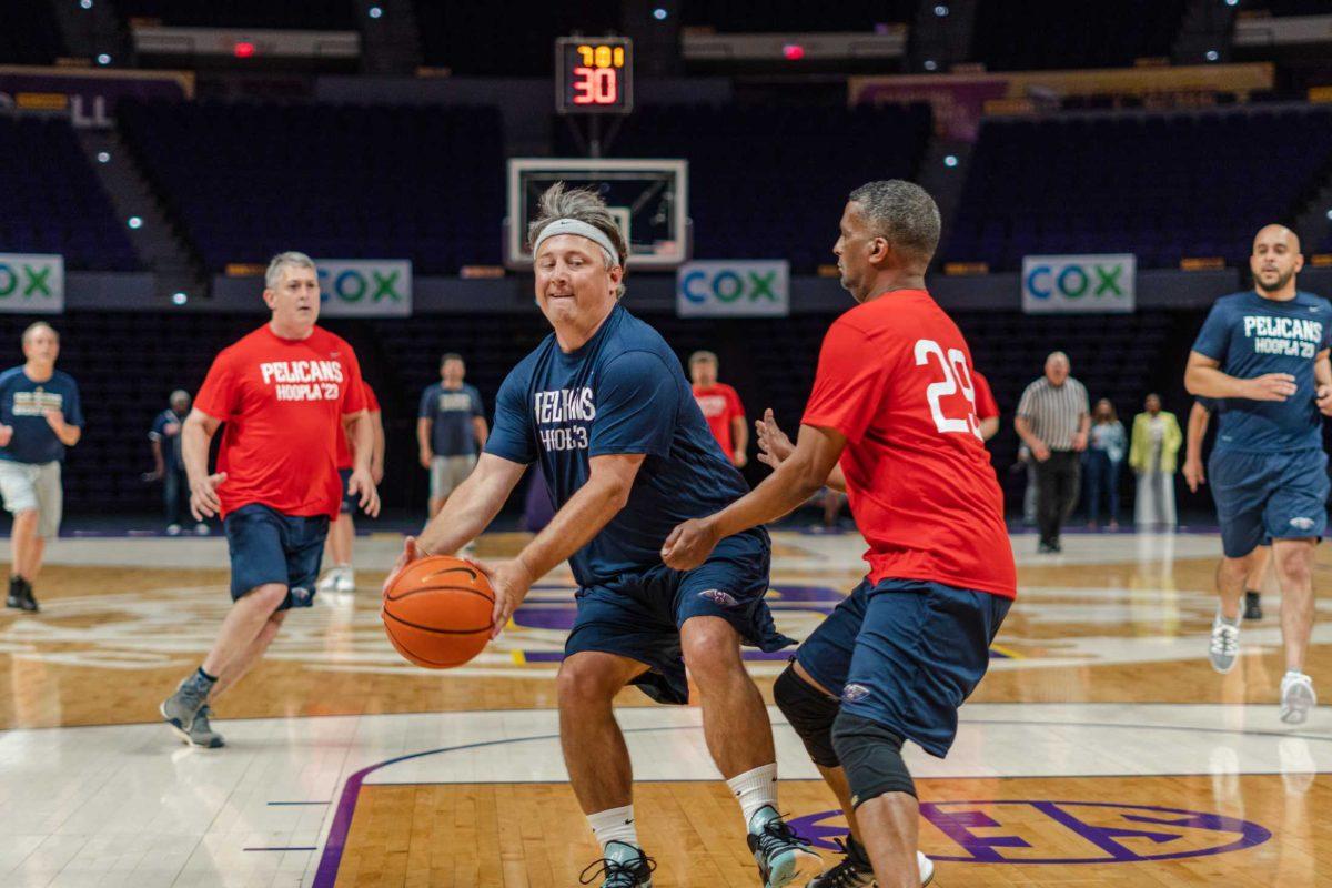 Senator Stewart Cathey Jr. approaches the basket on Wednesday, May 3, 2023, during the House vs. Senate basketball game at the Pete Maravich Assembly Center in Baton Rouge, La.