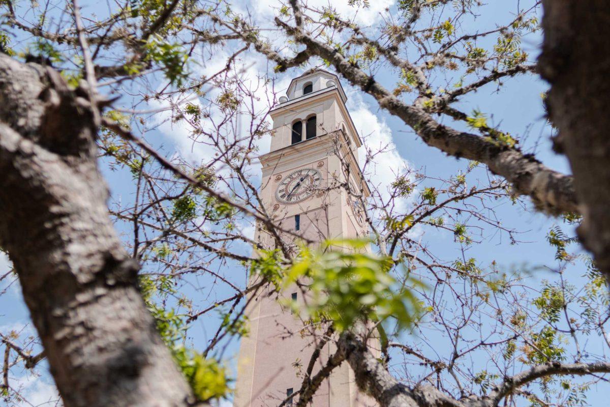 Memorial Tower rises above the trees on Friday, Sept. 1, 2023, on LSU's campus in Baton Rouge, La.