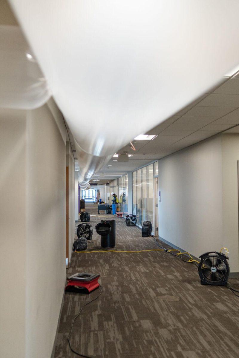 Tubing runs along a hallway Friday, Jan. 19, 2024, inside Patrick F. Taylor Hall on LSU's campus in Baton Rouge, La.