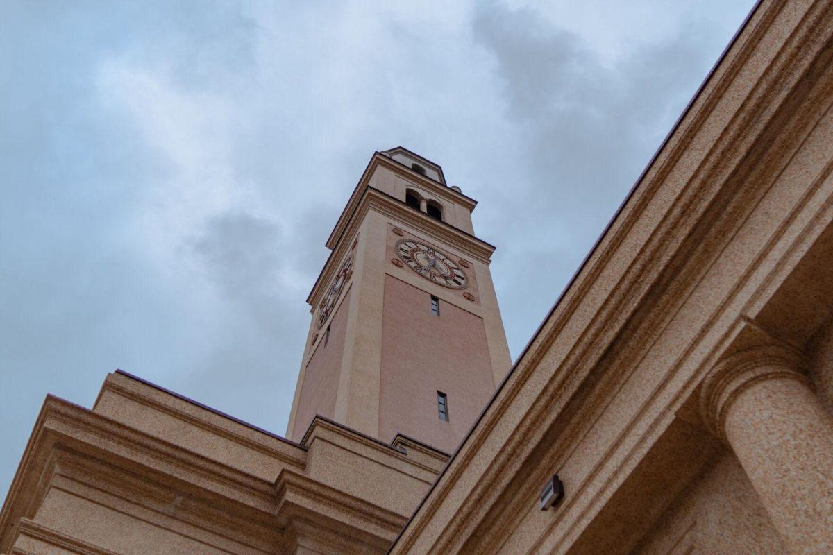 Memorial Tower rises into the sky Saturday, Jan. 27, 2024, on LSU's campus in Baton Rouge, La.