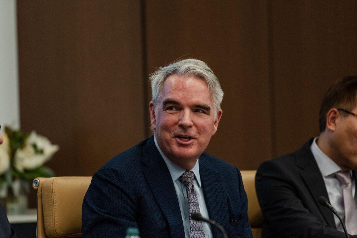 ExxonMobil Vice President, Policy Development Erik Oswald speaks Tuesday, Feb. 27, 2024, at the LSU Foundation building in Baton Rouge, La.