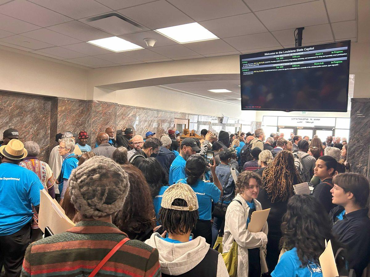 Protestors fill the ground floor of the state Capitol during hearings on stricter crime laws on Tuesday, Feb. 20, 2024.&#160;