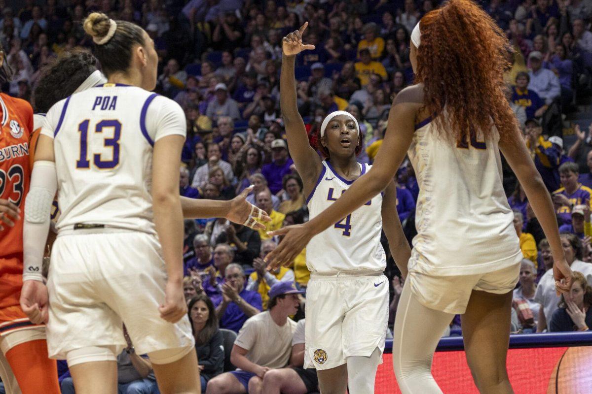 LSU women's basketball sophomore guard Flau'jae Johnson (4) calls for the ball Thursday, Feb. 22, 2024, during LSU's 71-66 win over Auburn Pete Maravich Assembly Center in Baton Rouge, La.