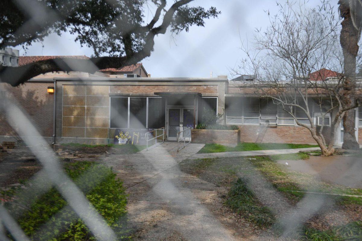 The entrance to the old LSU Dairy Store sits vacant as it undergoes construction Thursday, Feb. 1, 2024, on S. Stadium Dr. on LSU&#8217;s campus in Baton Rouge, La.