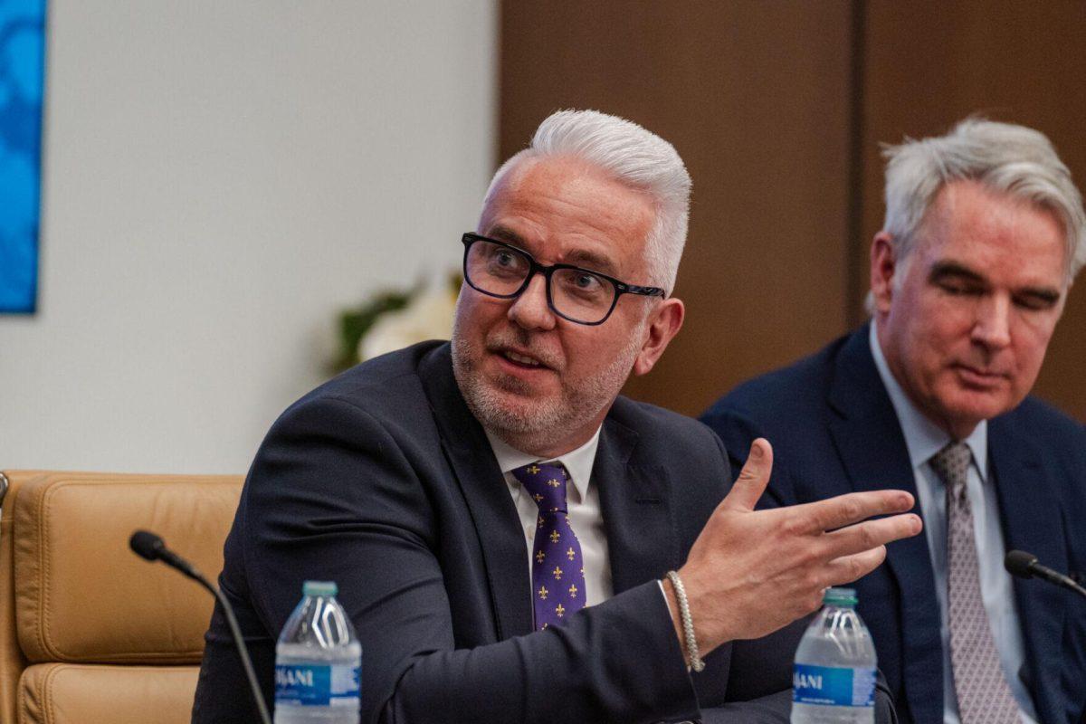 Baker Hughes Vice President of Energy Transition Project Development Nigel Jenvey speaks Tuesday, Feb. 27, 2024, at the LSU Foundation building in Baton Rouge, La.