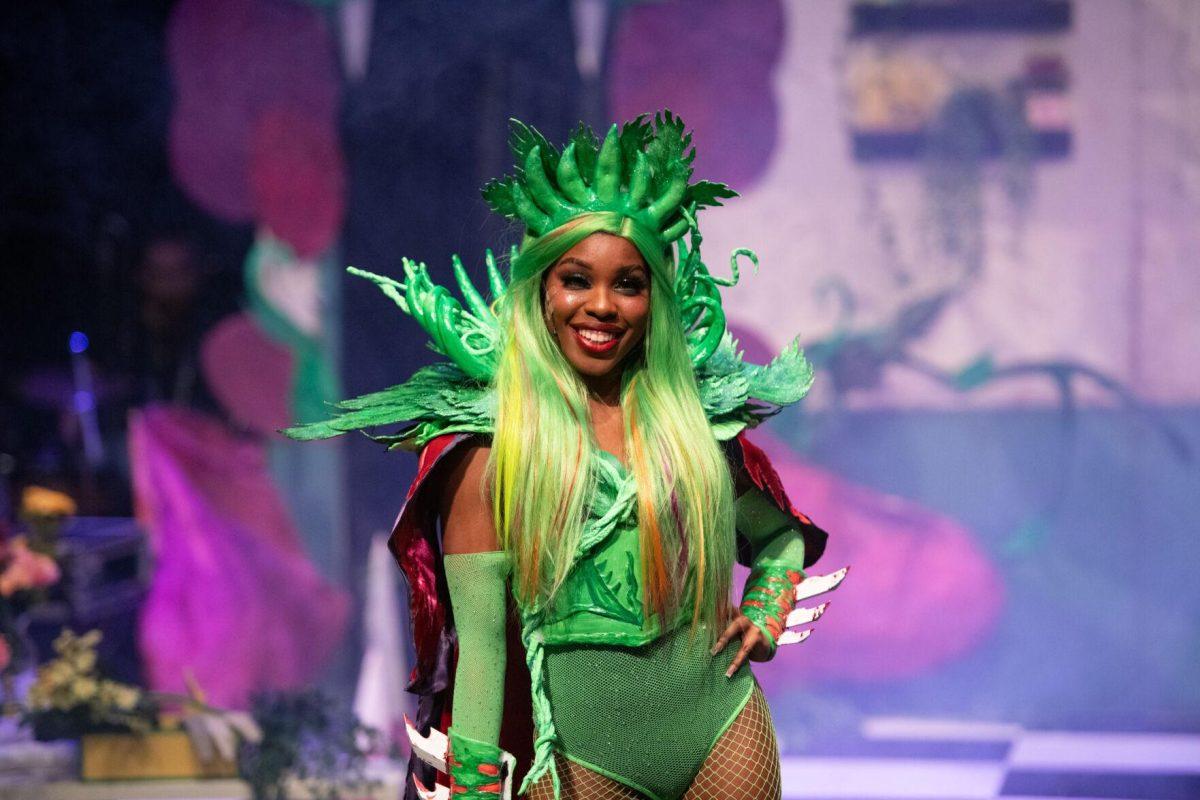 LSU theatre performance freshman Ashari Harper makes her first appearance as Audrey II Thursday, Feb. 1, 2024, during LSU Musical Theatre Club's performance of "Little Shop of Horrors" at the Reilly Theatre in Baton Rouge, La.