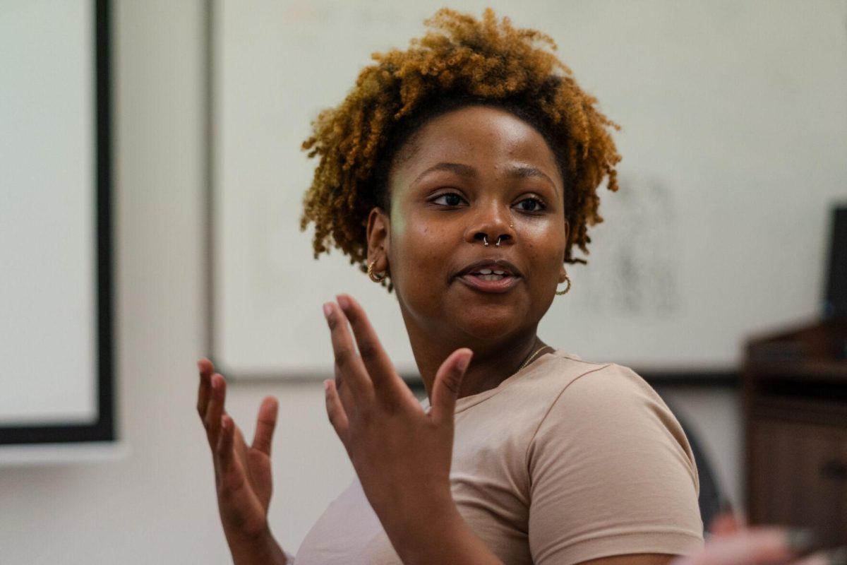 LSU kinesiology pre-medical sophomore Kayla Drummond discusses her role in the program Wednesday, Feb. 28, 2024, inside the Huey P. Long Field House on LSU's campus in Baton Rouge, La.