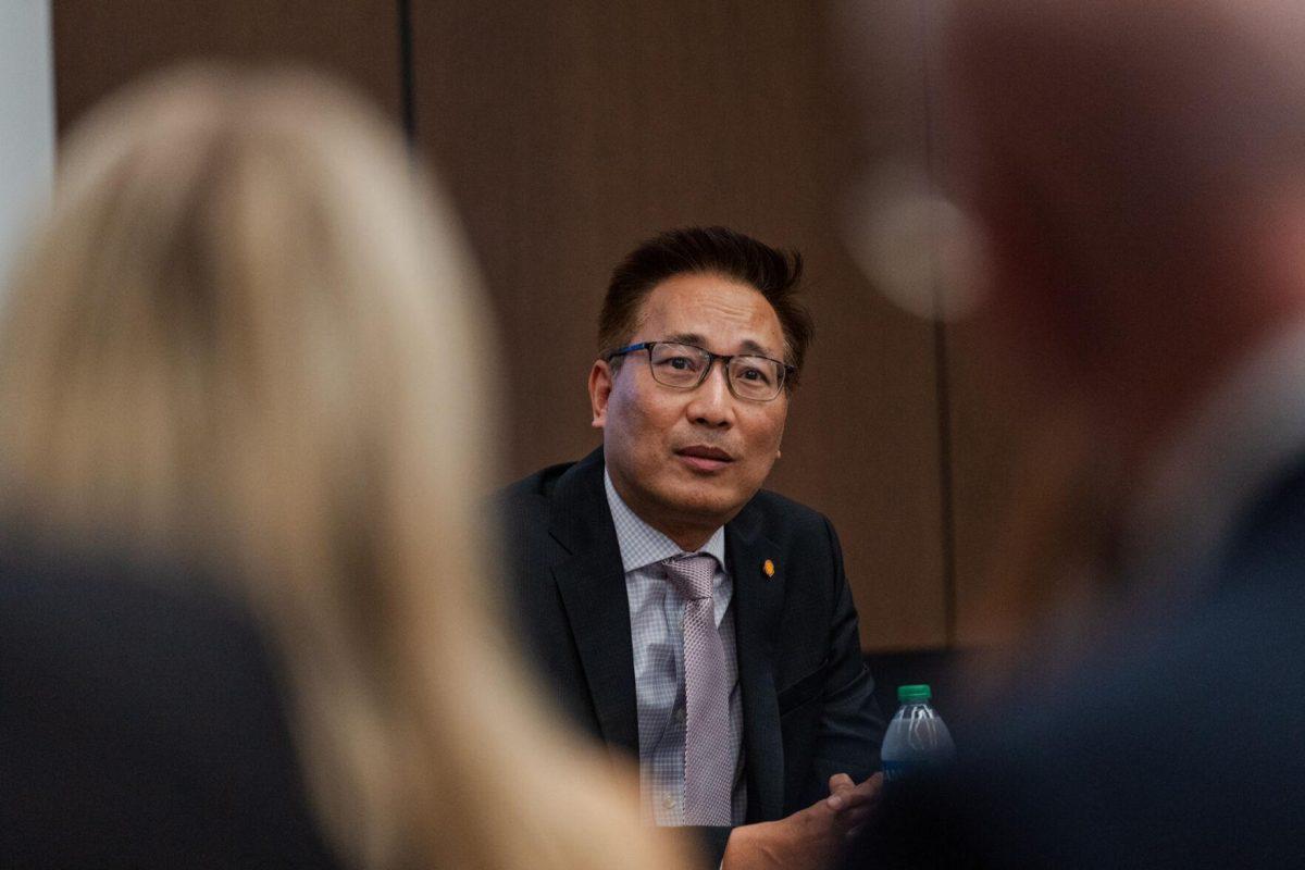 Shell Geismar Chemicals/Shell Convent General Manager Dai Nguyen speaks Tuesday, Feb. 27, 2024, at the LSU Foundation building in Baton Rouge, La.