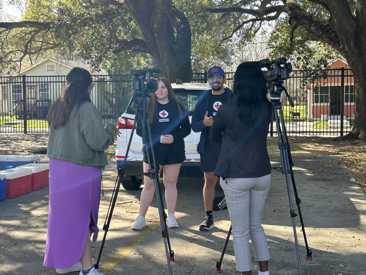 LSU Red Cross club presidents being interviews at "Sound the Alarm" event on Feb. 24, 2024