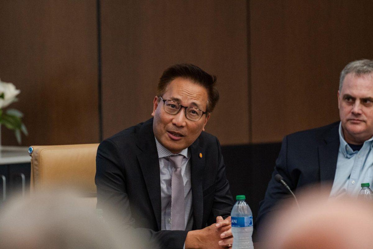 Shell Geismar Chemicals/Shell Convent General Manager Dai Nguyen speaks Tuesday, Feb. 27, 2024, at the LSU Foundation building in Baton Rouge, La.