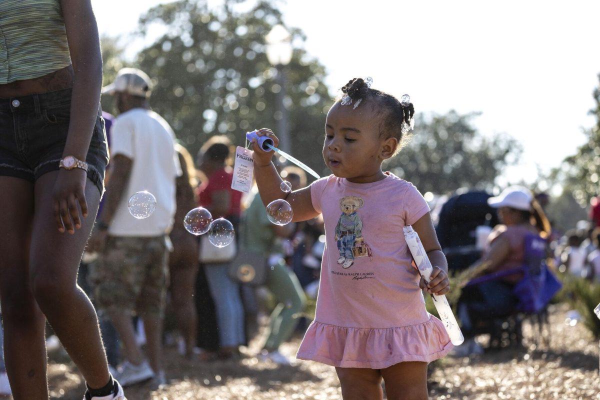 A child blows bubbles Sunday, Feb. 25, 2024, during the second annual 225Fest 2024 at 660 N. Fourth St. in Baton Rouge, La.