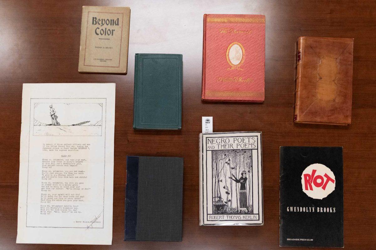 Poetry rests on a table Tuesday, Feb. 20, 2024, as part of the Wyatt Houston Day Collection of Poetry by African Americans exhibition at Hill Memorial Library in Baton Rouge, La.