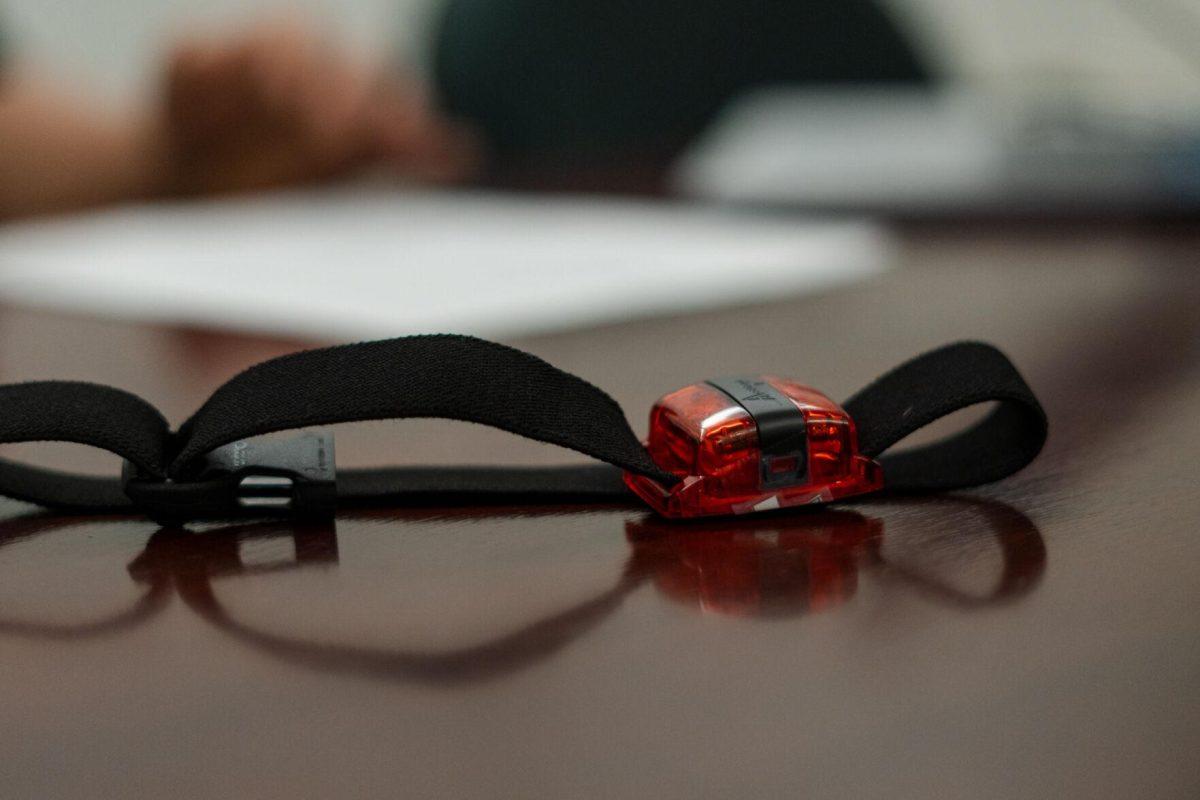 An ActiGraph monitoring device used to gather information on the study participants sits on a table Wednesday, Feb. 28, 2024, inside the Huey P. Long Field House on LSU's campus in Baton Rouge, La.