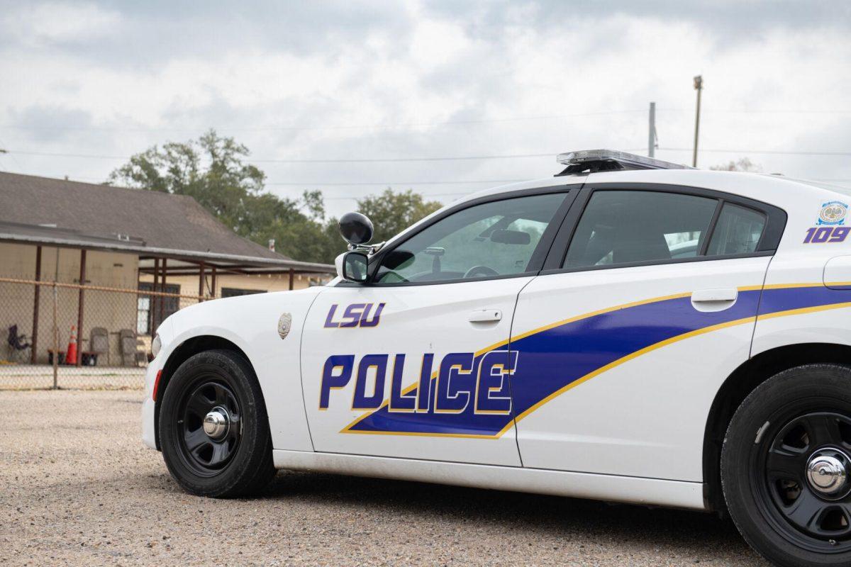 An LSU Police car idles Wednesday, Feb. 28, 2024, at the LSU Police Department off of South Stadium Drive in Baton Rouge, La.