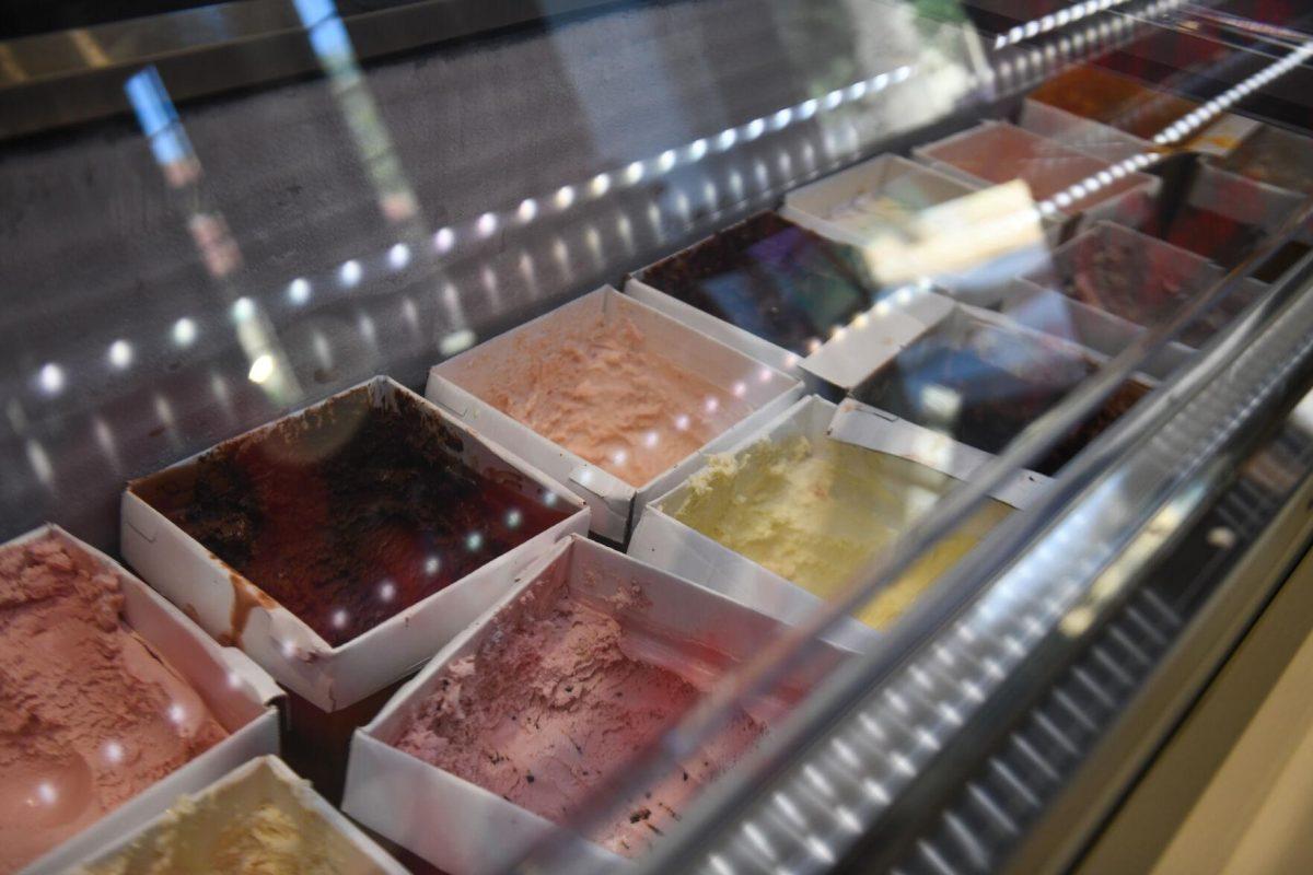 Different ice cream flavors sit on display in the freezer at the new Dairy Store location Tuesday, Feb. 20, 2024, on S. Campus Dr. on LSU&#8217;s campus in Baton Rouge, La.