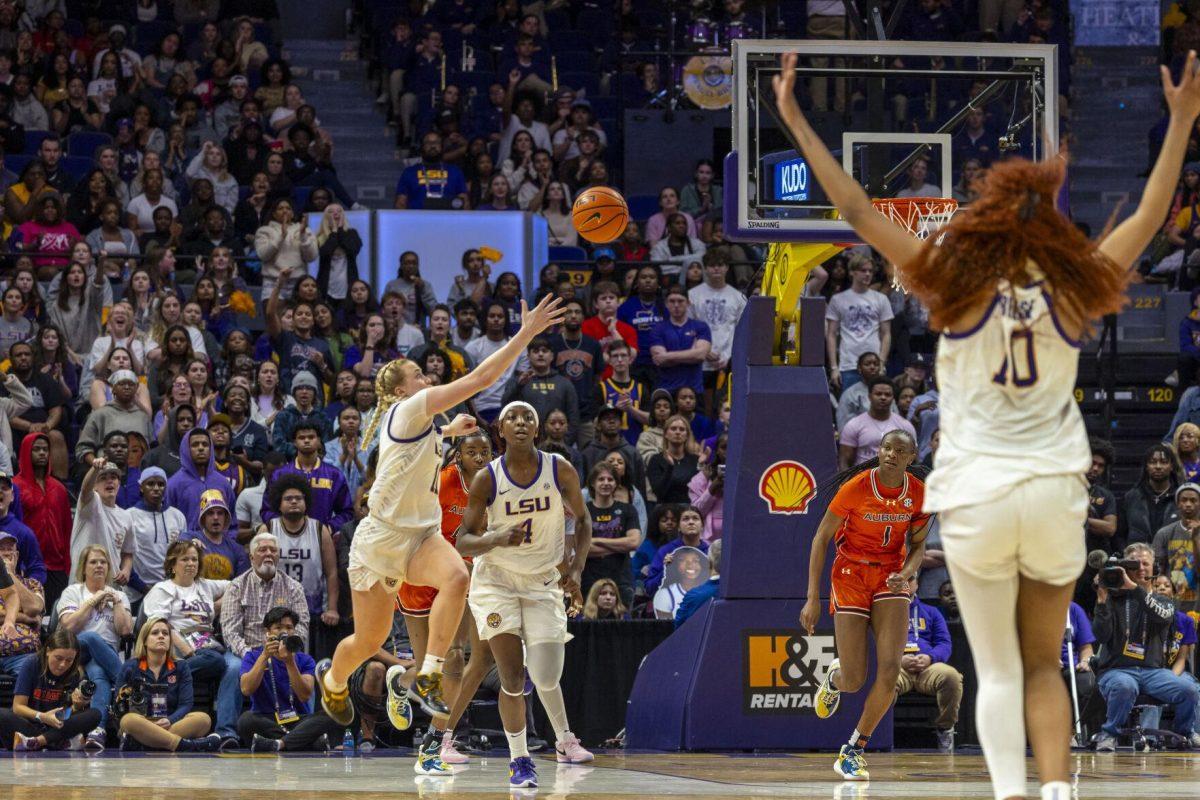 LSU women's basketball graduate student guard Hailey Van Lith (11) reaches for the ball Thursday, Feb. 22, 2024, during LSU's 71-66 win over Auburn Pete Maravich Assembly Center in Baton Rouge, La.