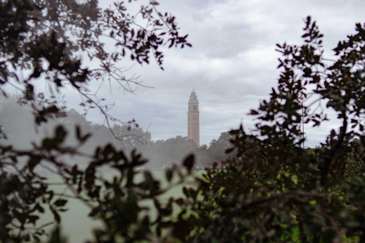 Memorial Tower sits in the distance, Saturday, Jan. 27, 2024, on LSU's campus in Baton Rouge, La.