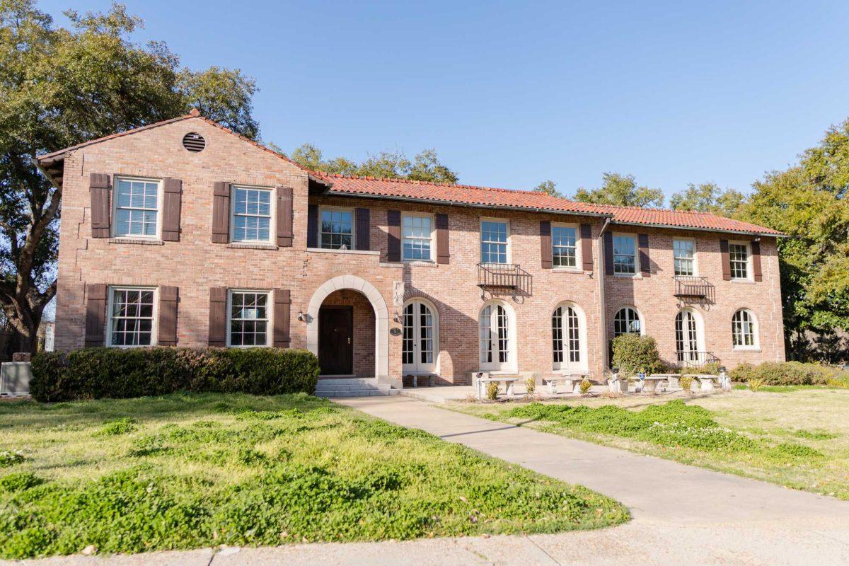 The Theta Xi fraternity house sits empty Saturday, Feb. 24, 2024, on Dalrymple Drive in Baton Rouge, La.