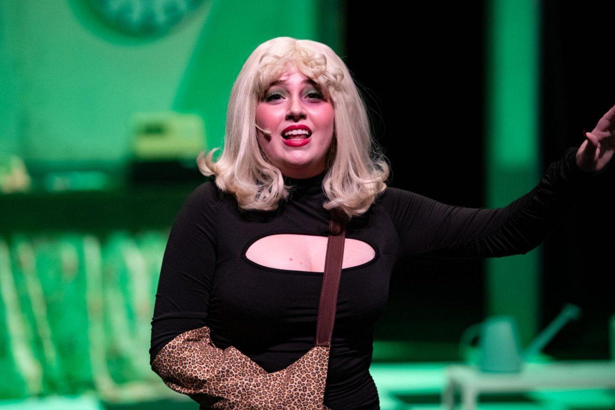 LSU theatre technology and design freshman Kamryn Hecker performs Thursday, Feb. 1, 2024, during LSU Musical Theatre Club's performance of "Little Shop of Horrors" at the Reilly Theatre in Baton Rouge, La.