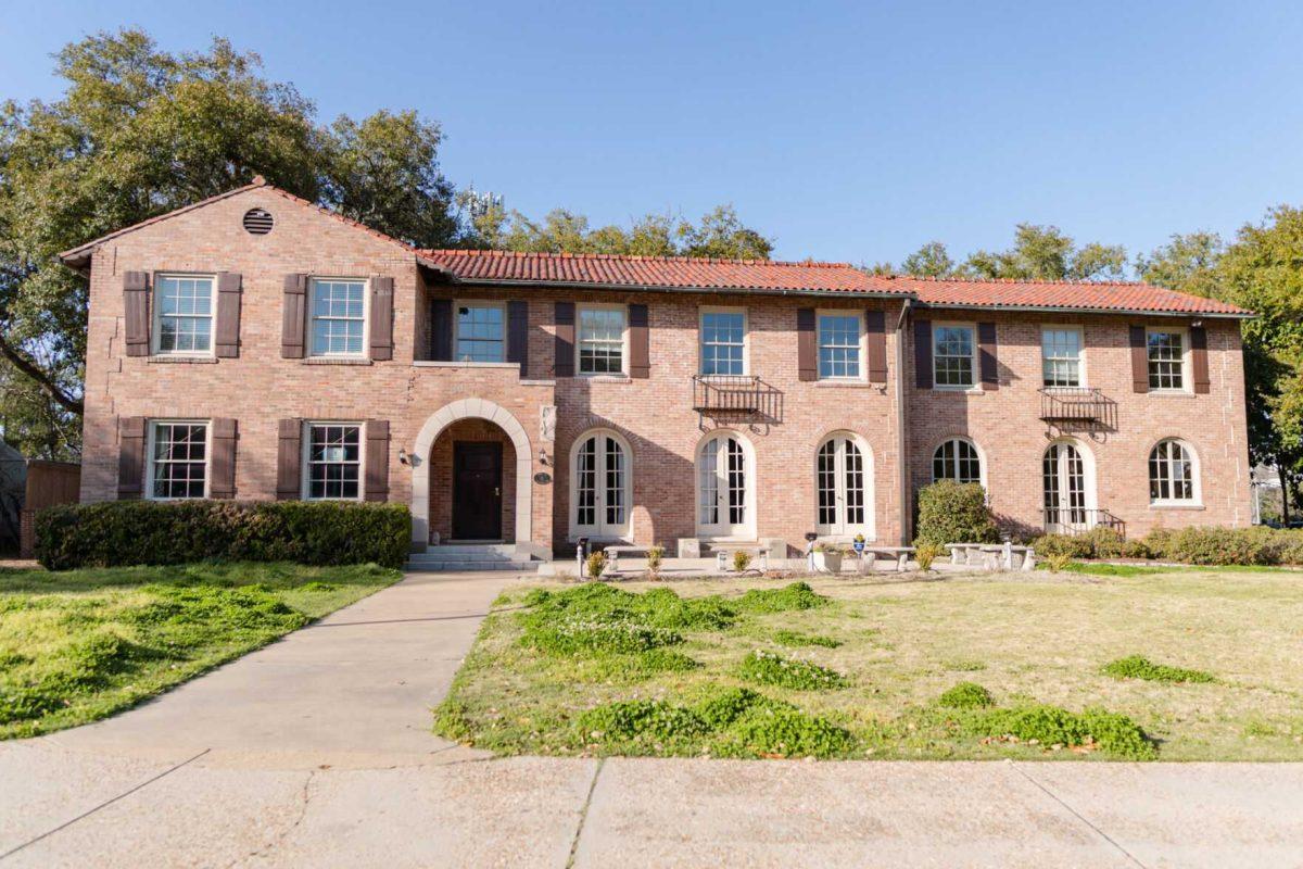 The Theta Xi fraternity house sits empty Saturday, Feb. 24, 2024, on Dalrymple Drive in Baton Rouge, La.