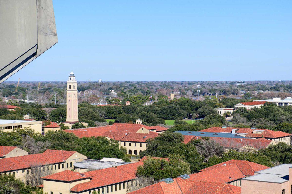 Memorial Tower stands tall on Friday, Feb. 2, 2024, on LSU's campus in Baton Rouge, La.