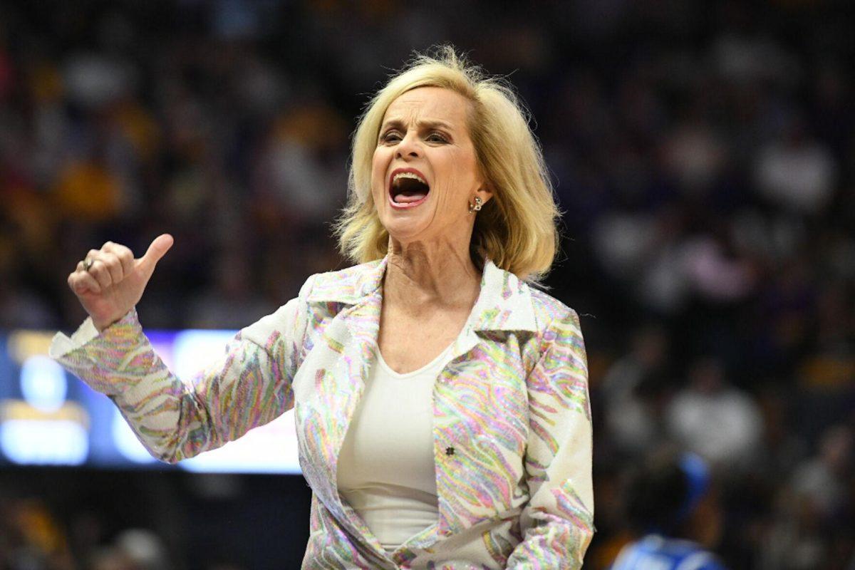 LSU women&#8217;s basketball head coach Kim Mulkey yells Sunday, March 3, 2024, during LSU&#8217;s 77-56 win against Kentucky at the Pete Maravich Assembly Center in Baton Rouge, La.