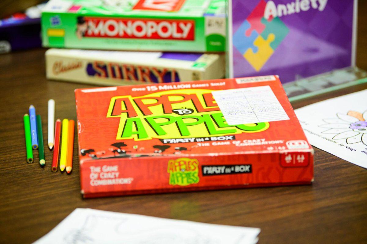 The board game sits on Thursday, March 7, 2024, in the relaxation room in the LSU Library in Baton Rouge, La.