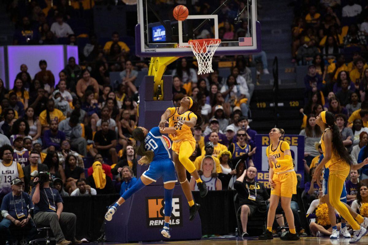 LSU women's basketball junior guard Aneesah Morrow (24) leaps Sunday, March 3, 2024, during LSU&#8217;s 77-56 win against Kentucky at the Pete Maravich Assembly Center in Baton Rouge, La.