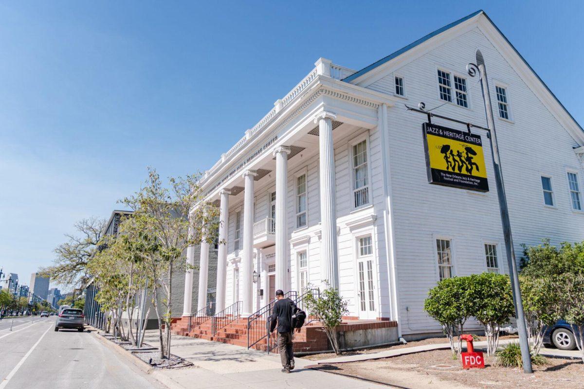 A person walks by the Jazz and Heritage Center Friday, March 29, 2024, on North Rampart Street in New Orleans, La.