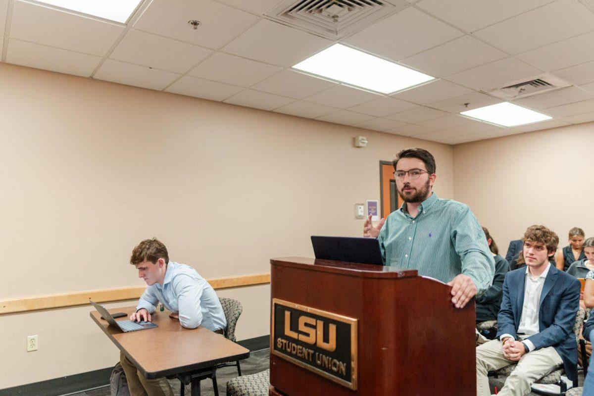 Cooper Ferguson makes the case for the Empower campaign Monday, March 25, 2024, inside the LSU Student Union.