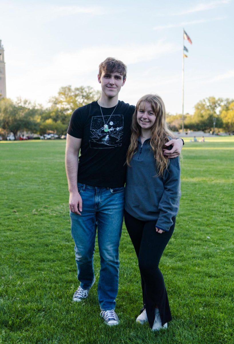 LSU mass communication junior Sydney Smith and political science junior John Michael Sweat pose for a photo Wednesday, March 6, 2024, on the LSU Parade Ground in Baton Rouge, La.