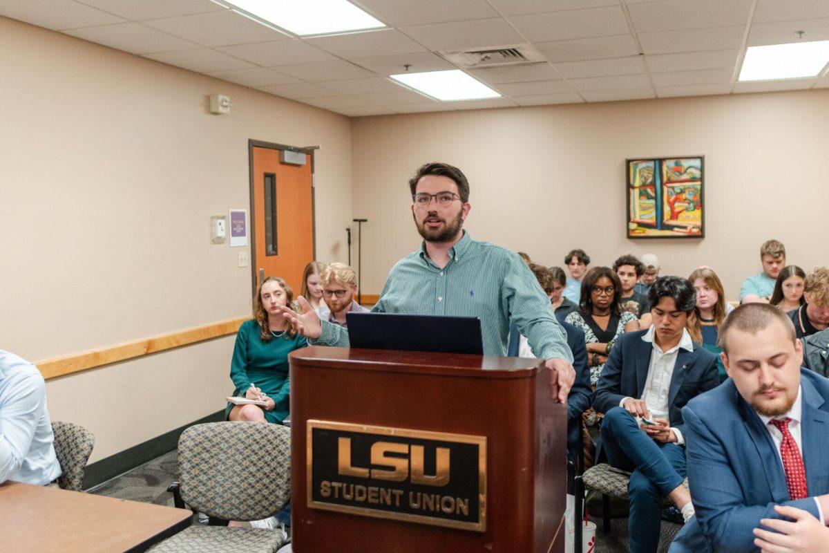 Cooper Ferguson makes the case for the Empower campaign Monday, March 25, 2024, inside the LSU Student Union.