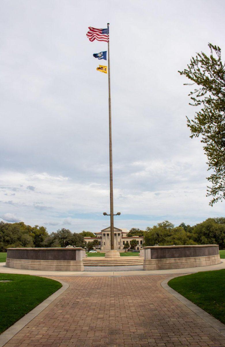 The American flag on the pole blows in the wind on Thursday, March 7, 2024, on the Parade Ground on LSU's campus.