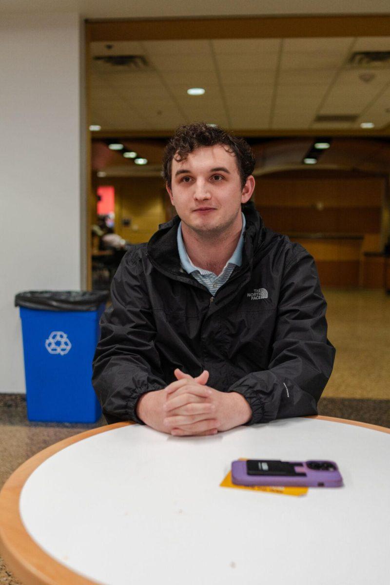 LSU sophomore Joseph Liberto answers an interview question Friday, March 8, 2024, inside the LSU Student Union in Baton Rouge, La.