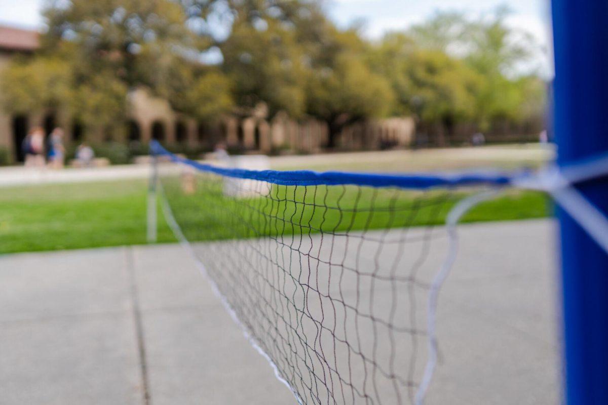 The pickleball net hangs from its posts Thursday, March 7, 2024, in the Quad on LSU's campus in Baton Rouge, La.