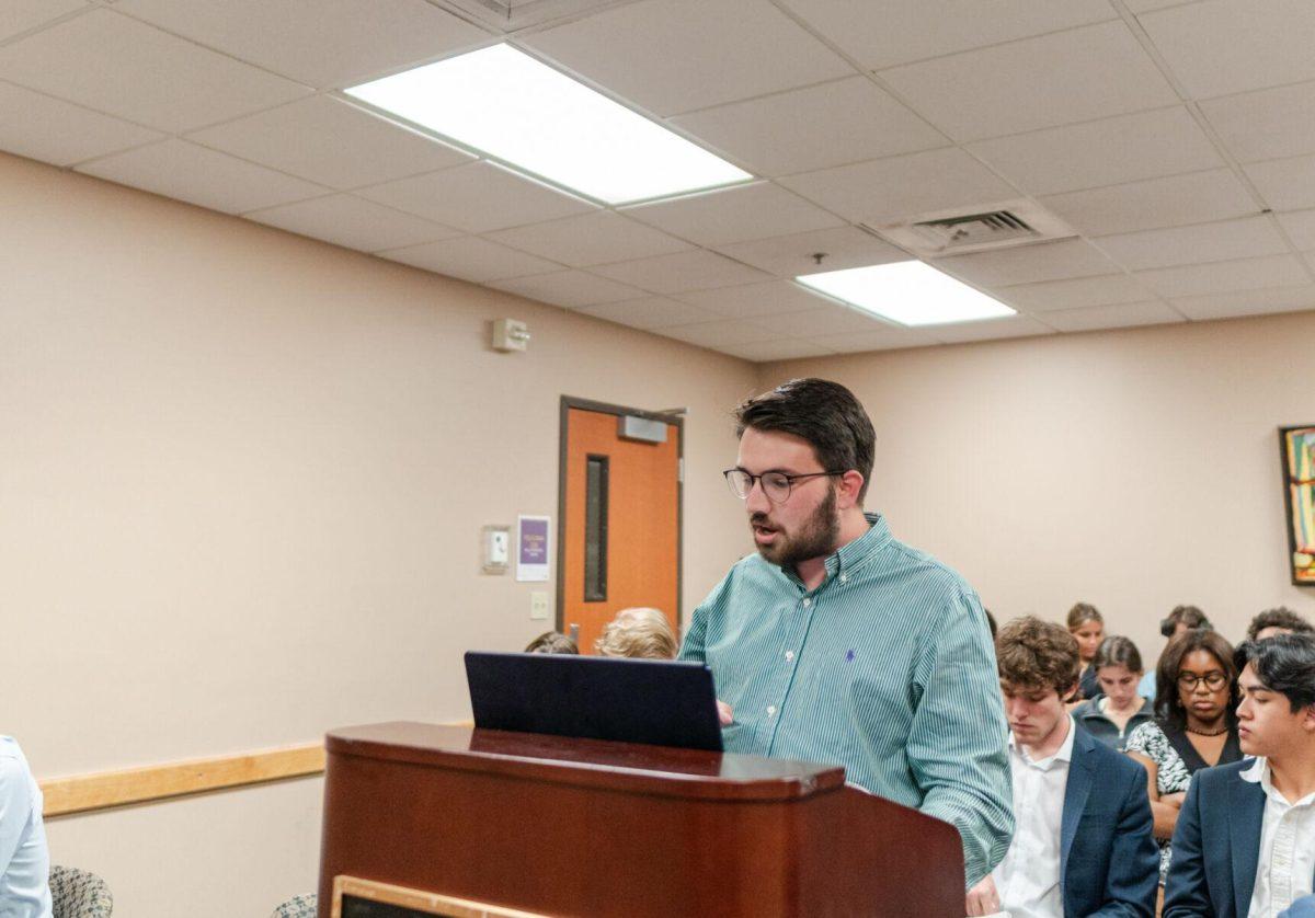 Cooper Ferguson makes the case for the Empower campaign Monday, March 25, 2024, inside the LSU Student Union.