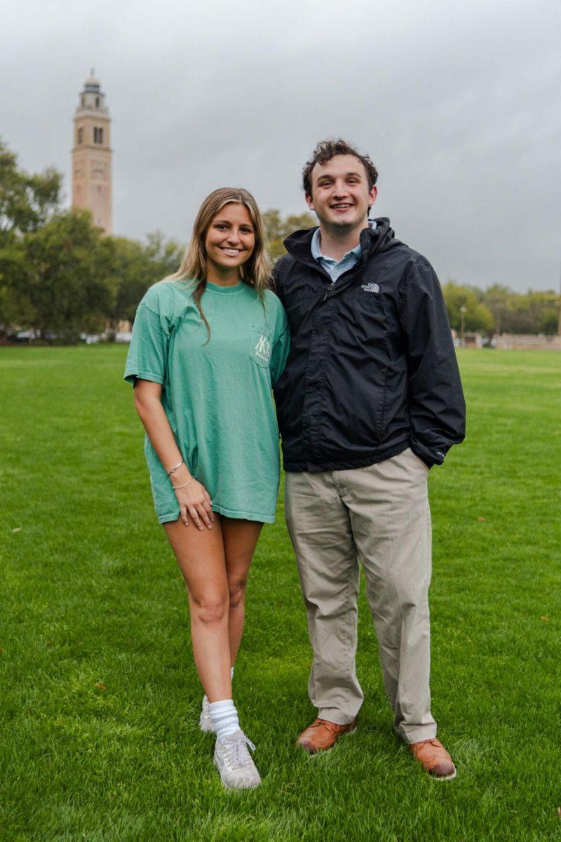 LSU sophomores Amelia Carman and Joseph Liberto pose for a photo Friday, March 8, 2024, on the LSU Parade Ground in Baton Rouge, La.