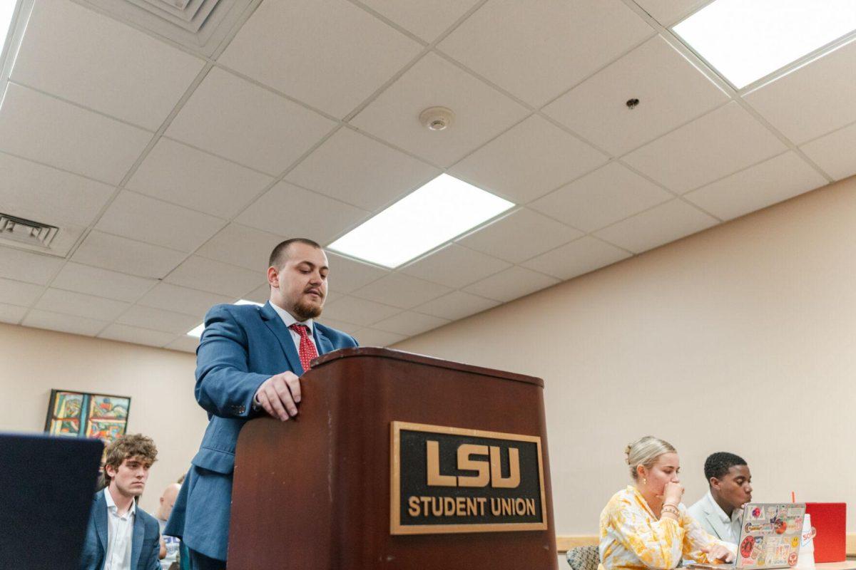 John-Michael Shiner makes the case for the Energize campaign Monday, March 25, 2024, inside the LSU Student Union.