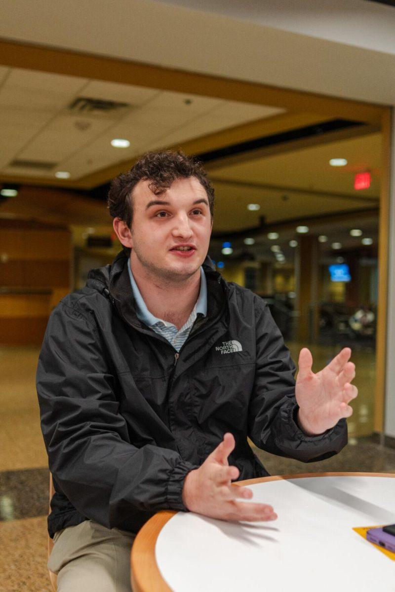 LSU sophomore Joseph Liberto answers an interview question Friday, March 8, 2024, inside the LSU Student Union in Baton Rouge, La.