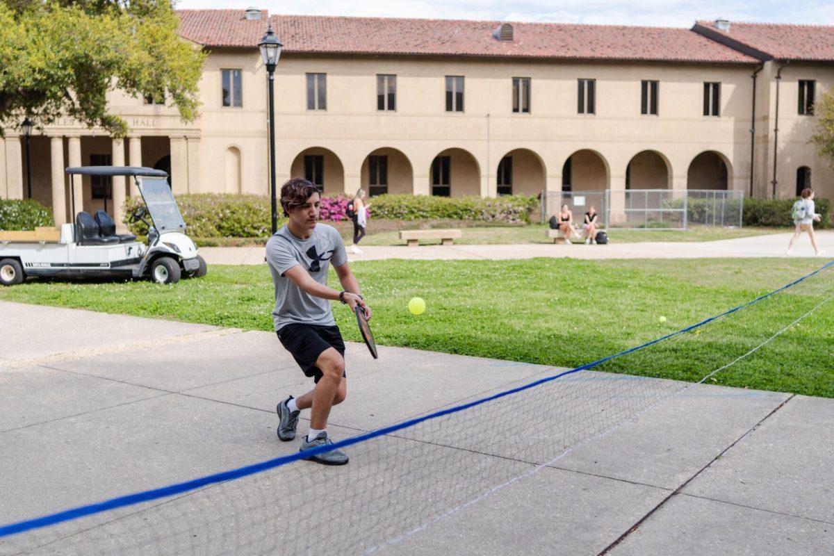 LSU accounting sophomore Gabe Fuentes hits the ball Thursday, March 7, 2024, in the Quad on LSU's campus in Baton Rouge, La.