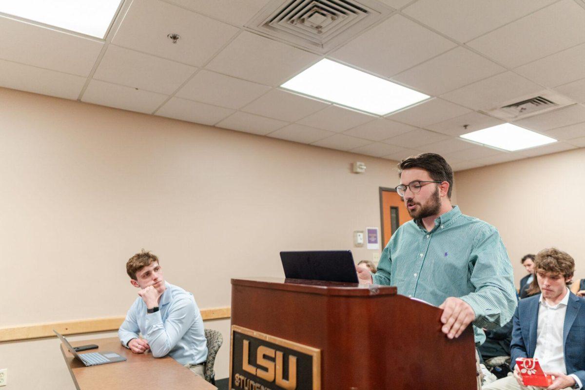 Cooper Ferguson makes the case for the Empower campaign Monday, March 25, 2024, inside the LSU Student Union.