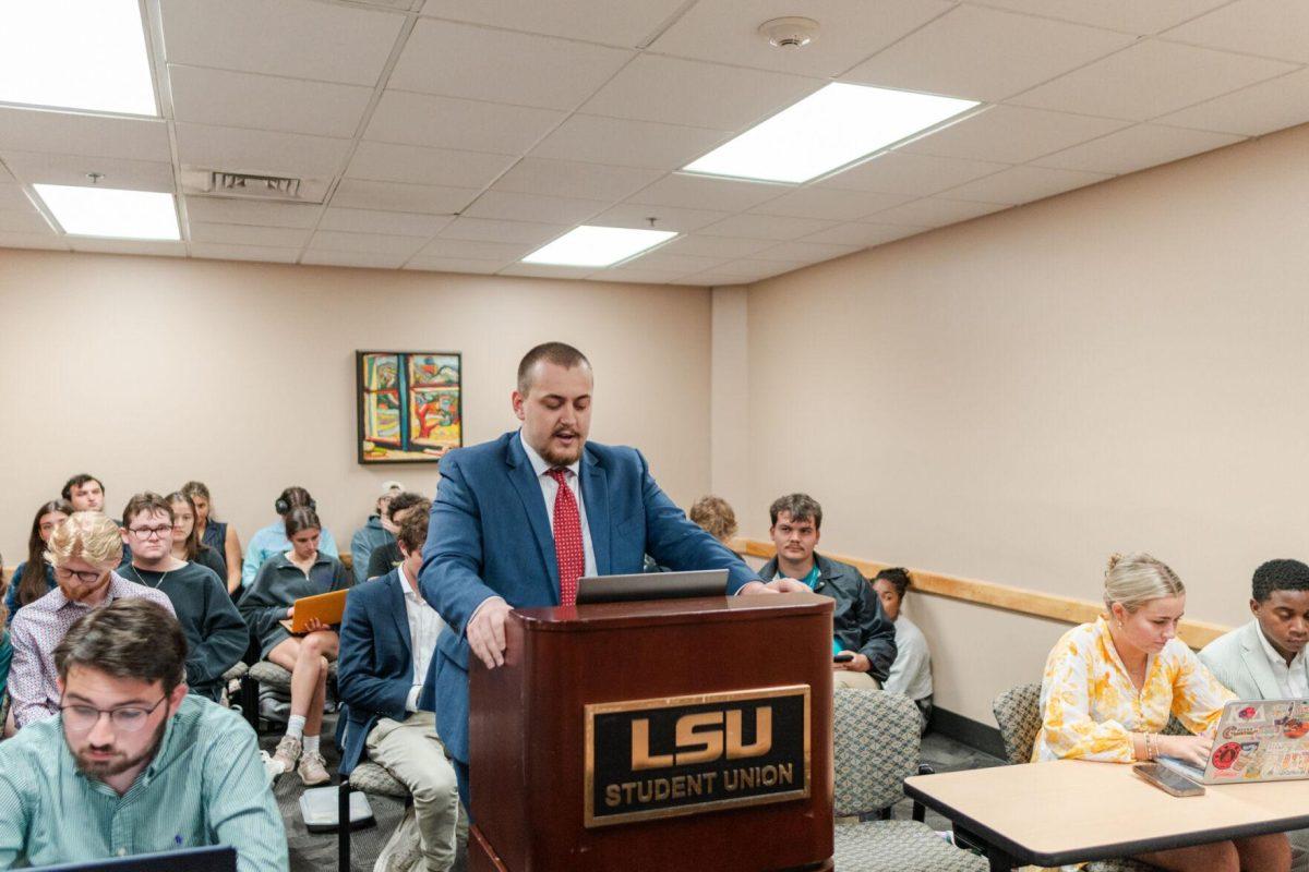 John-Michael Shiner makes the case for the Energize campaign Monday, March 25, 2024, inside the LSU Student Union.