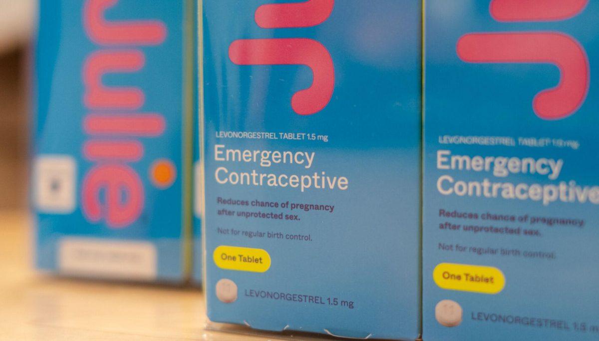 Several packages of emergency contraceptives sit on a table Thursday, March 21, 2024.