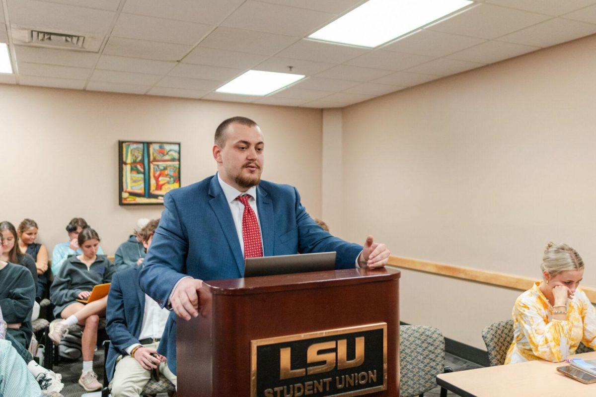 John-Michael Shiner makes the case for the Energize campaign Monday, March 25, 2024, inside the LSU Student Union.