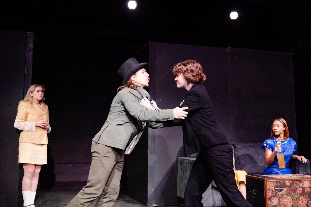 Tom Buchanan (Cameron Beall) and Jane Gatsby (Ava Russell) fight in a production of Yearning Sunday, March 3, 2024, in Coates Hall on LSU's campus.