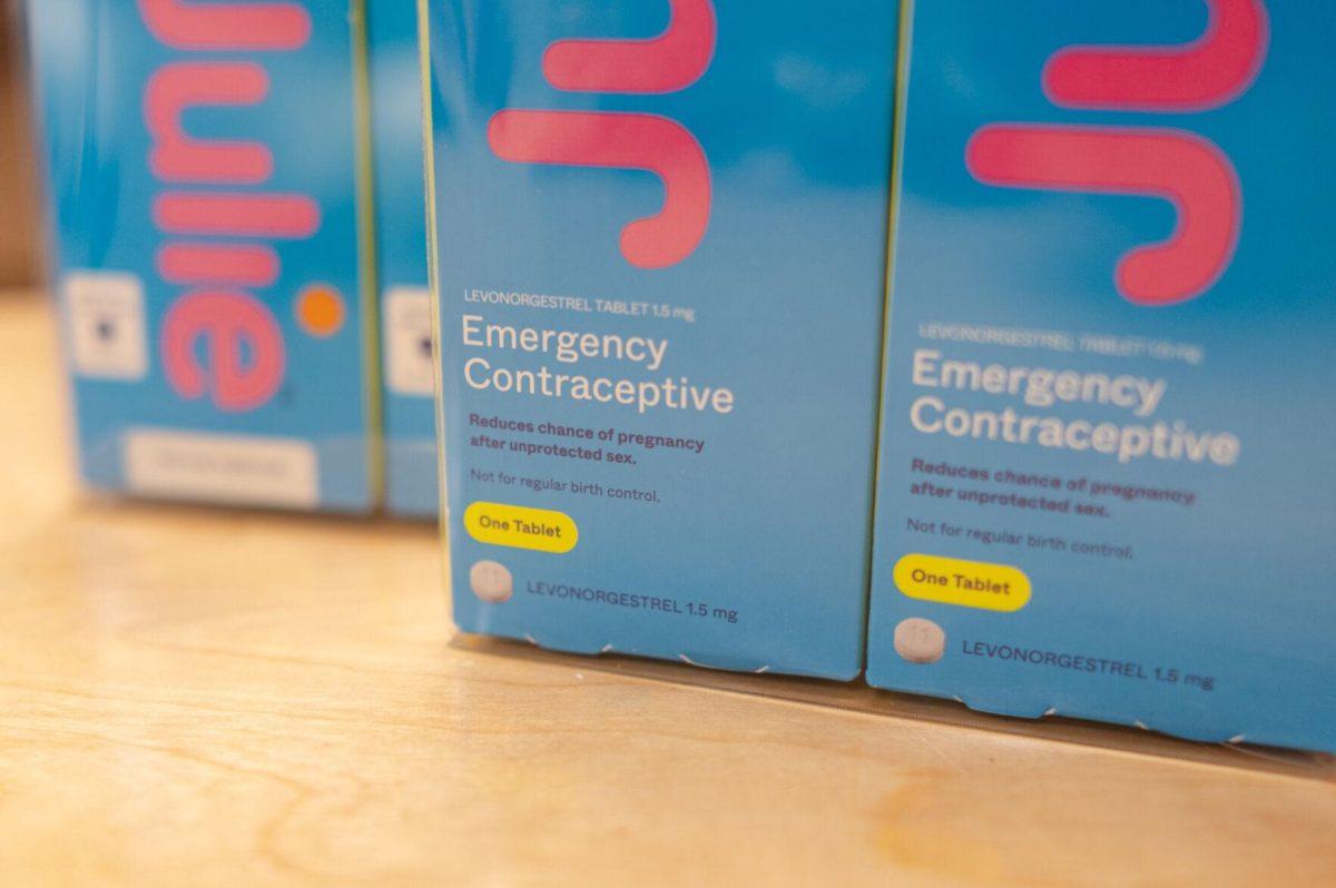 Several packages of emergency contraceptives sit on a table Thursday, March 21, 2024.