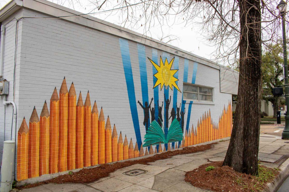 A mural themed about education sits on Friday, March 1, 2024, on Laurel St in downtown Baton Rouge, La.