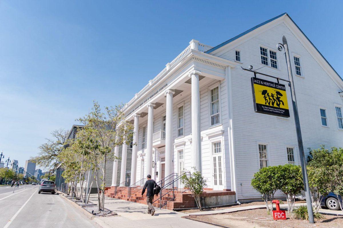 A person walks by the Jazz and Heritage Center Friday, March 29, 2024, on North Rampart Street in New Orleans, La.