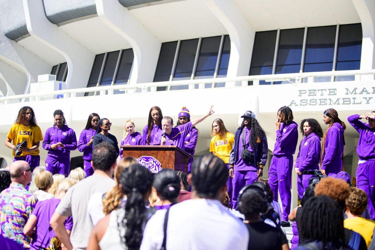 Fans gather to send off the LSU women&#8217;s basketball team on Wednesday, March 6, 2024, at the Pete Maravich Assembly Center in Baton Rouge, La.