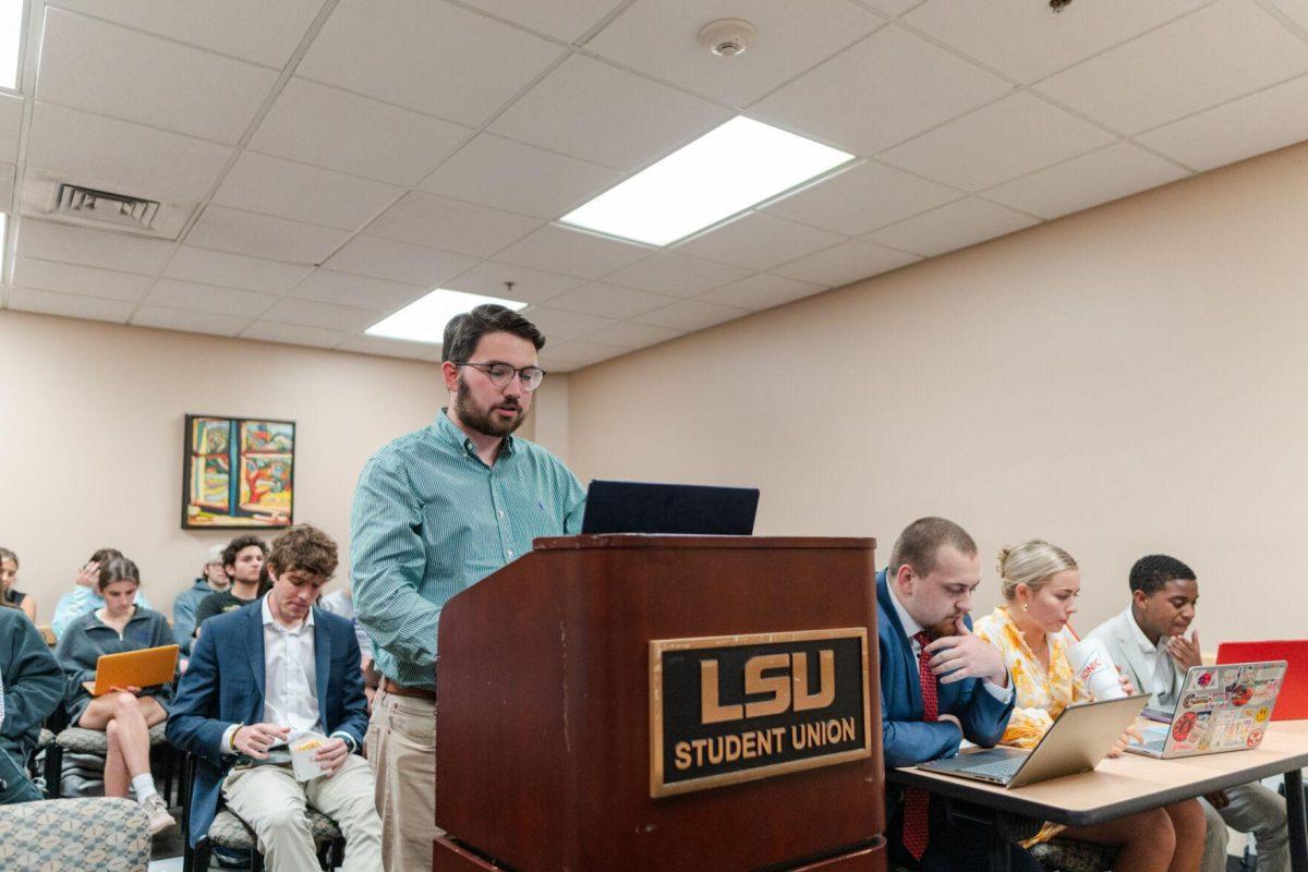 Cooper Ferguson makes the case for the Empower campaign Monday, March 25, 2024, inside the LSU Student Union.